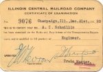 IC Illinois Central Railroad Certificate of Examination - Engineer 1922